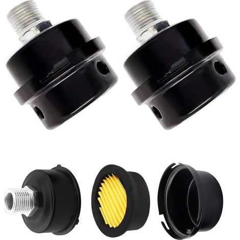 2 Pièces Silencieux de Filtre à Air, Silencieux de Filtre de Compresseur d'Air, 3/8"16mm pour Utiliser dans l'Entrée du Compresseur d'Air et Bloquer la Poussière Réduire le Noise, Noir (1/5)