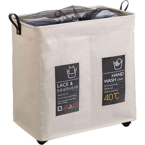 Panier à linge fin et roulant, 2 compartiments, pliable, en tissu Oxford, avec roulettes (1/5)