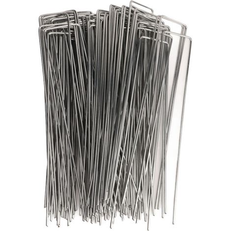 Estacas de jardín en forma de U, 100 unidades, estacas de acero galvanizado para paisajismo, ideales para barreras contra malezas y decoración de césped artificial, con una rugosidad de 2,5 mm/0,10 pu