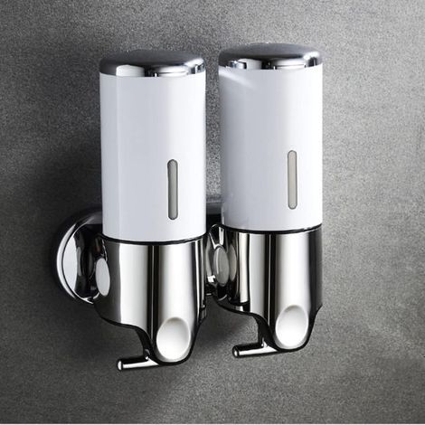 Double wall-mounted soap dispenser, 2 x 500ml pumps, suitable for bathroom, kitchen, home, hotel (white) (1/5)