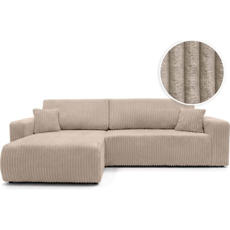 Canapé d'angle réversible conv 5p ALYA en velours cotelé épais Taupe (1/5)