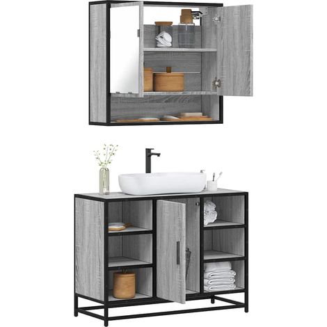 Set de muebles de baño 2 pzas madera contrachapada gris sonoma vidaXL (1/5)