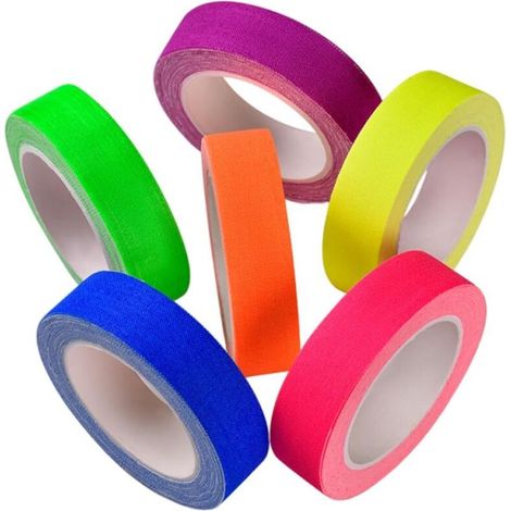Rollen fluoreszierendes Klebeband (1,5 cm x 5 m), schwarzes Gaffer-Tape für 80er-Jahre-Geburtstagsdekorationen, im Dunkeln leuchtende Armbänder, Disco-Party-Accessoires, 6 Farben (1/5)
