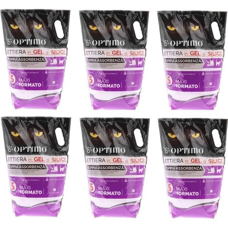 OPTIMO SET 6 LETTIERE PER ANIMALI IN GEL DI SILICE CON ASSORBENZA DI 5 LT (1/5)