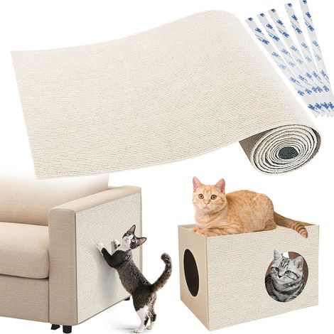 Tapis Griffoir pour Chat Adhésif Épais 40 × 200 cm, Griffoir Chat Canapé à Découper, Protection Canapé Chat et Meubles Anti-Rayures, Mur et Sol, Bandes Adhésives Incluses, Blanc (1/5)
