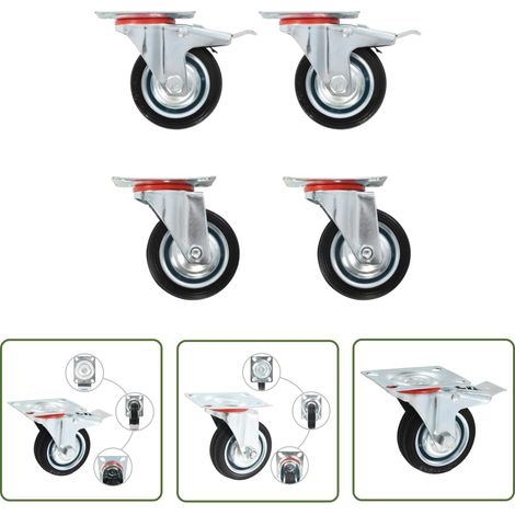 The Living Store Roulettes pivotantes 4 pcs 75 mm - Roulettes Pivotantes - Roulettes De Chariot - Roues Mobiles - Accessoires Meuble - Fixation Meuble (1/5)