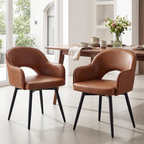 Wahson Set of 2 Velvet Swivel Dining Chairs, Modern Kitchen Corner Chairs with Hollow Backrest for Living Room and Restaurant, Brown
