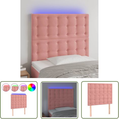 The Living Store Tête de lit à LED Rose 90x5x118/128 cm Velours - Tête De Lit Led - Tête De Lit Velours - Tête De Lit Rose - Éclairage Led - Meuble Chambre (1/5)