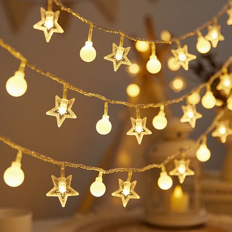 Cordon lumineux LED étoile et boule ronde blanc chaud, USB allumé en continu, 6 mètres 40 lumières, éclairage d'ambiance décoratif pour l'intérieur, adapté pour Halloween et les fêtes (1/3)
