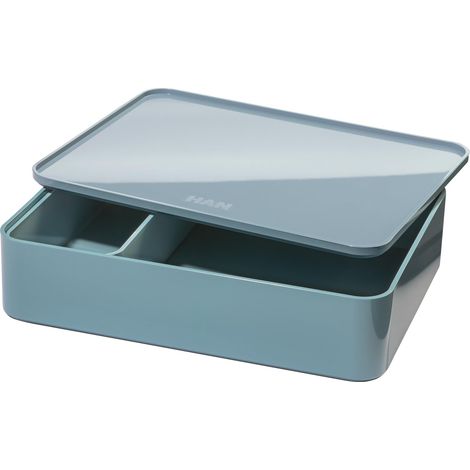 Boîte à ustensiles avec coque intérieure et couvercle/plateau de service, empilable, pour bureau, salle de bain, cuisine, pieds en caoutchouc respectueux des meubles Bleu (1/5)