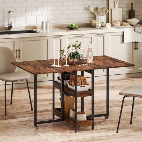 Tavolo da pranzo pieghevole dal design industriale, per un massimo di 4 persone, con ripiani a giorno, flessibile, in metallo e truciolato, marrone.