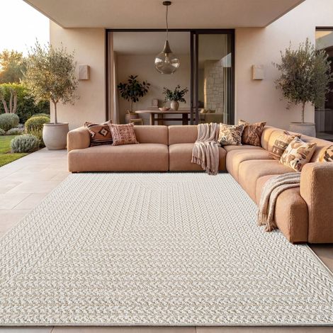 Paco Home Outdoor Teppich Wetterfest Balkon Wohnzimmer Boho Geometrisch Sisal Einfarbig Creme 240x340 cm (1/5)