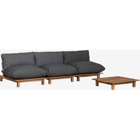 Salon de jardin avec canapé modulable inclinable 3 pièces et table basse en bois d'acacia Brina SKLUM Gris Anthracite (1/5)