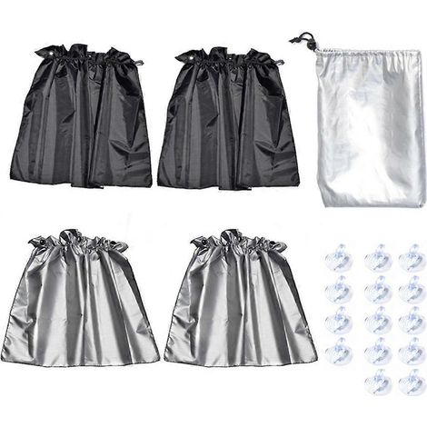 Lot de 4 pare-soleil à ventouses pour vitres de voiture, protection solaire contre les rayons UV et la chaleur du soleil, pour enfants et animaux domestiques (noir et argent)-70X52CM-Black (1/2)