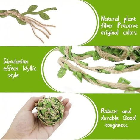 Corde de jute avec guirlande de feuilles artificielles (20 m) pour décoration de mariage et autres fêtes. (1/3)