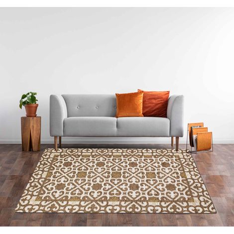 Tappeto Arredo Moderno Morbido in Ciniglia Ingresso Antiscivolo Prodotto Italiano Soggiorno Camera Salotto Disegni Piazzati Cotone Varie Misure Grande Arabic Fango - 65x115 cm (1/5)