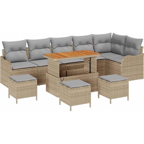 Garden Sofa Set with Cushion 10 pcs Beige Poly Rattan vidaXL (1/5)