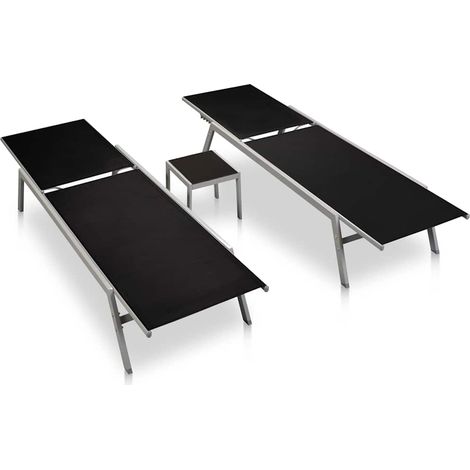 vidaXL Tumbonas con mesitas 2 uds acero y textileno negro (1/2)