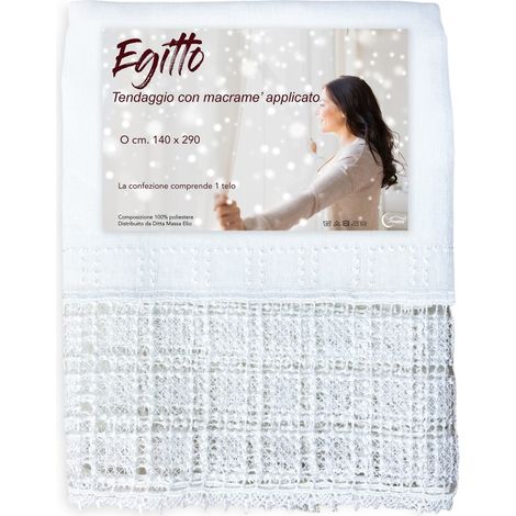 TENDA tendaggio EGITTO con PIZZO macramè bianco cm. 140x290