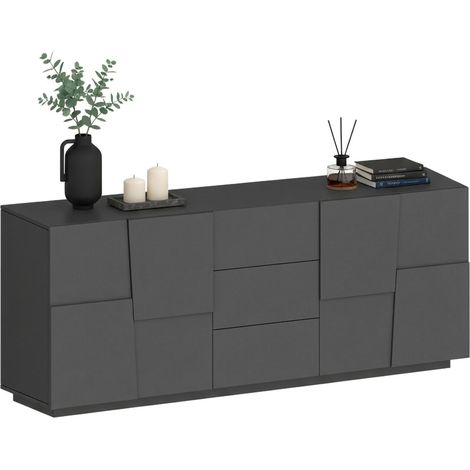 Dmora - Credenza Astel, Buffet da soggiorno, Madia da salotto con 4 ante e 3 cassetti, 220x44h86 cm, Antracite