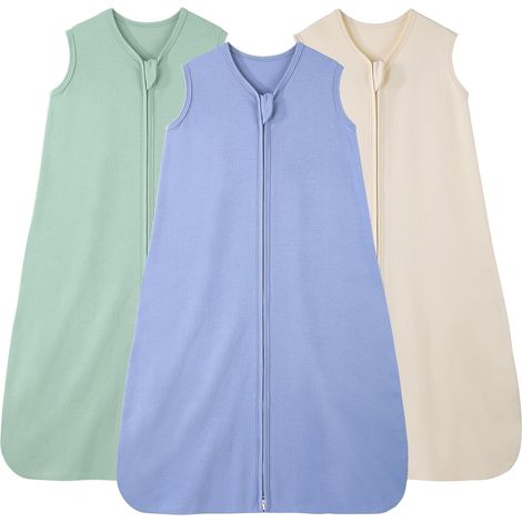 Gigoteuse été 0-6 Mois 0.5 Tog, Turbulette Coton pour Nouveau-né et Nourrisson, Pack de 3 Sac de Couchage bébé Léger avec Double Fermeture éclair 58-66 cm Abricot (1/5)