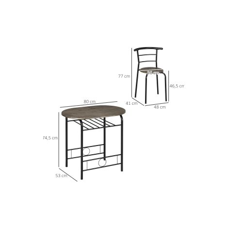 Ensemble bistrot noir avec 1 table et 2 chaises, dimensions 80 x 53 x 74,5 cm, pour cuisine, salle à manger et terrasse (1/5)