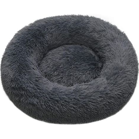 60 cm dog basket, plush cat bed, non-slip, washable, round, soft, anti-stress cushion, bed for dogs and cats (dark grey) (1/5)