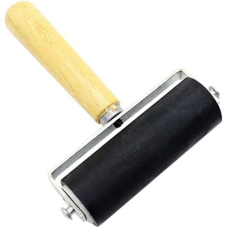 Rullo in gomma dura da 10 cm, rullo per linoleografie, rullo a pressione in gomma con manico in legno, strumento per inchiostro, pittura a olio, artigianato e pittura (1/5)