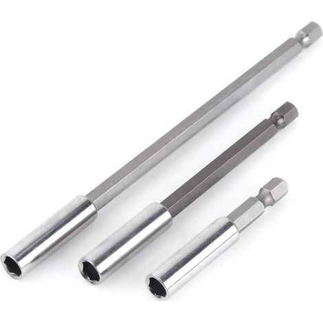 Lot de 3 porte-embouts de visseuse 1/4' – Acier au carbone et chrome-vanadium – Longueurs 6/10/15 cm – Fort magnétisme pour vissage rapide (1/4)