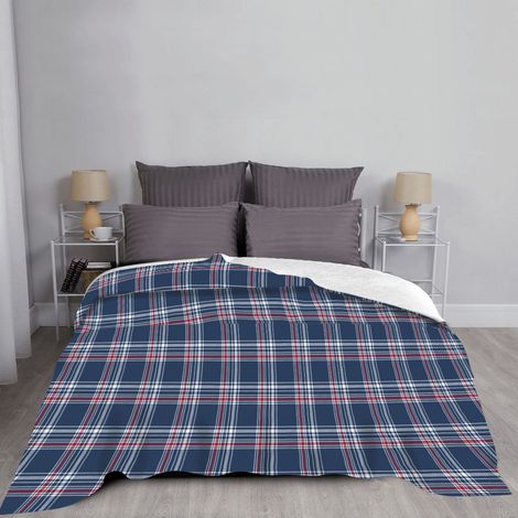 Coperta Sherpa Tartan Coperta in Pile Super Morbida invernale 320 gr al mq Matrimoniale Blu (1/4)