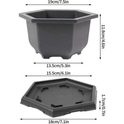 Pot à bonsaï hexagonal en forme de M avec plateau, imitation pot de fleurs en argile violette, pot de fleurs en plastique, pot pour plantes succulentes, jardinière de jardin. (1/4)