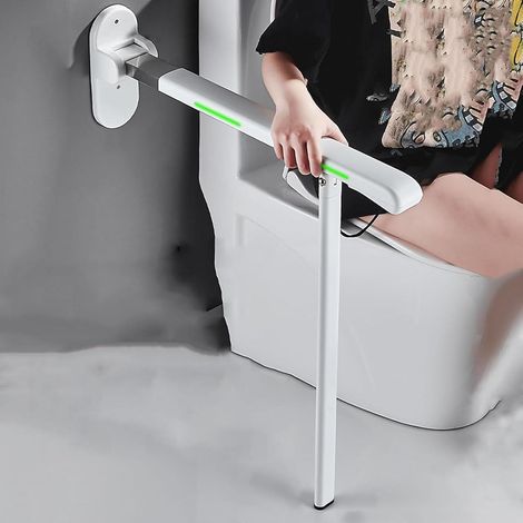 (White)Barre d'appui de toilette, main courante de sécurité, poignées rabattables rabattables, aide à la douche antidérapante, support mural pour toil (1/4)