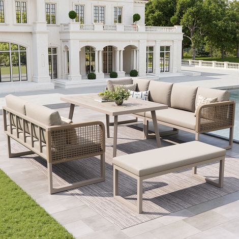 REDOM Salon de jardin modulable 110x60x71 cm, coussins épais déhoussables, table incluse, PE rotin fer tissu imperméable beige (1/5)