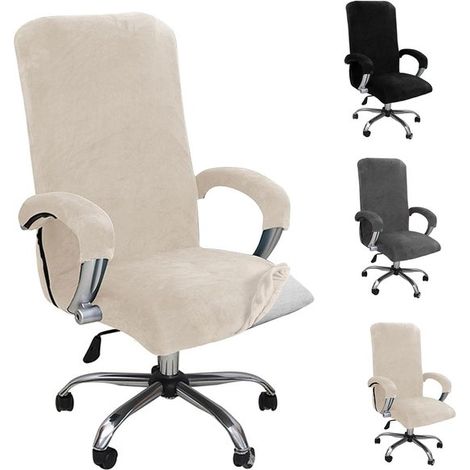 Coprisedia da ufficio XL in velluto elasticizzato, girevole/da gaming, sfoderabile e lavabile in lavatrice, beige. (1/5)