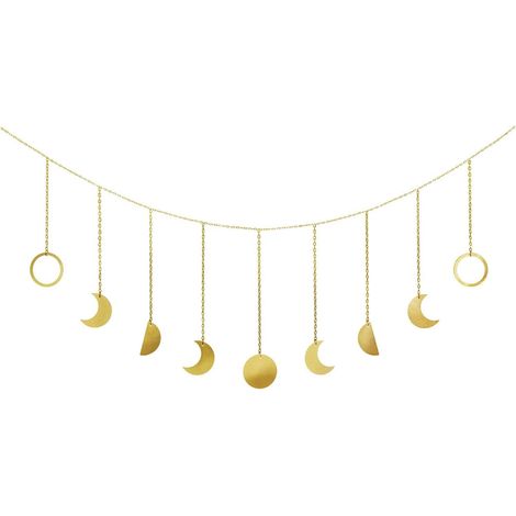 Ahlsen Mondgirlande, Raumdekoration, ästhetische Makramee-Wandbehang, Boho-Dekor, Raumwanddekoration, goldene Mondkette, Wanddekoration, Hochzeit, Wohnung, Geschenke, Ramadan-Dekoration, Gold (1/5)