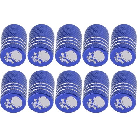 10 Capuchons de valve pour pneus en forme de crâne, bleus, universels, pour voitures, SUV, vélos, camions, motos - Lot de 10 (1/5)