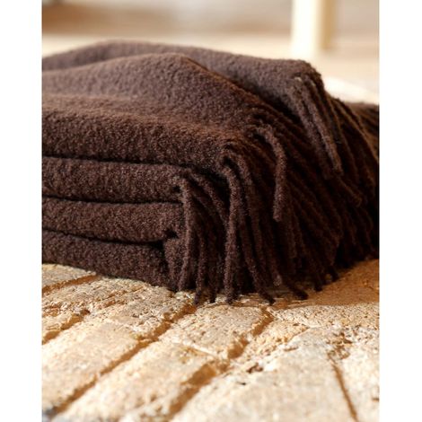 Plaid en Laine Bouclée Doux et Chaud pour Intérieur et Extérieur Marron Foncé - PANGIVO (1/2)