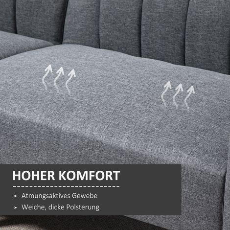 Canapé convertible 2 places en tissu effet lin polyester, piétement en bois d'hévéa, 173 x 75 x 73 cm, gris