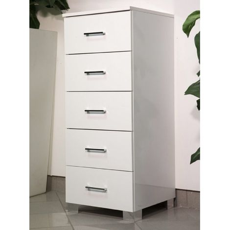 Cassettiera multiuso 42x103h cm con 5 cassetti in legno Bianco Lucido (1/2)