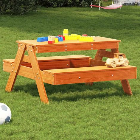 Picknicktisch für Kinder Wachsbraun 88x97x52 cm Massivholz