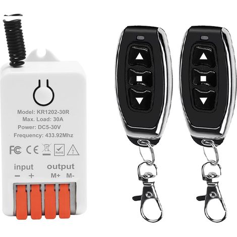 DC 5V/12V/24V Commutateur de télécommande Moteur 30A Relais Récepteur Module sans fil RF avec 2 émetteurs pour porte de garage,volet roulant,rideaux électriques,moteur avant-arrière (1/5)