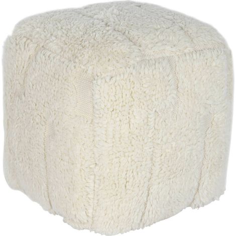 Pouf en laine coton couleur crème style Bauhaus - Crème naturel élégant (1/5)
