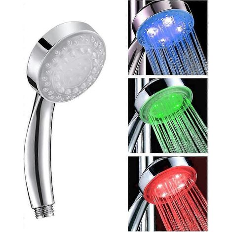 Pommeau de douche LED à 7 couleurs changeantes (bleu/vert/rouge), avec capteur de température et douchette économique pour salle de bain (1/5)