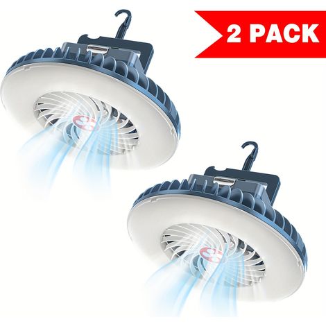 Pack 2 Ventilateurs de Tente Étanches avec Éclairage LED et Crochet-Bleu (1/5)