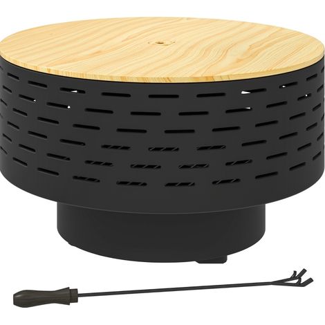 HOMVRA 3-in-1-Feuerschale Ø 60 x 39 cm aus Edelstahl mit Grillrost, Windschutz und Schürhaken (1/5)
