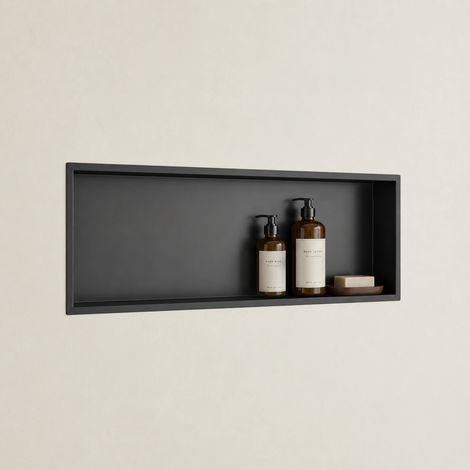 doporro Niche de Douche à Carreler Noir 30x90cm Étagère Murale à Encastrer en Acier Inoxydable