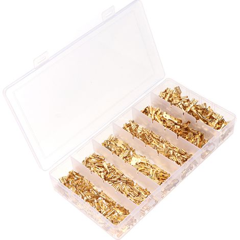 Lot de 600 connecteurs à fourche mâles/femelles de 2,8/4,8/6,3 mm, assortiment de connecteurs électriques isolés, cosses à sertir, avec boîte de rangement portable (1/5)