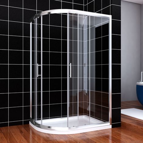 ELEGANT 1000 x 800 mm Walk in Left Quadrant Shower Cabin Sliding Shower Cubicle 6mm Glass Shower Enclosure with Tray and Waste Trap (1/5)