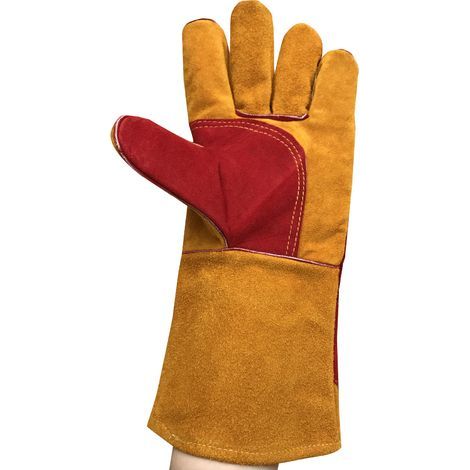 Gants De Barbecue Résistants Chaleur Gants Isolants Cuir Épais Électrosoudage Pour Barbecue Et Soudage Électrique Jaune Doré,35 cm de long (1/5)