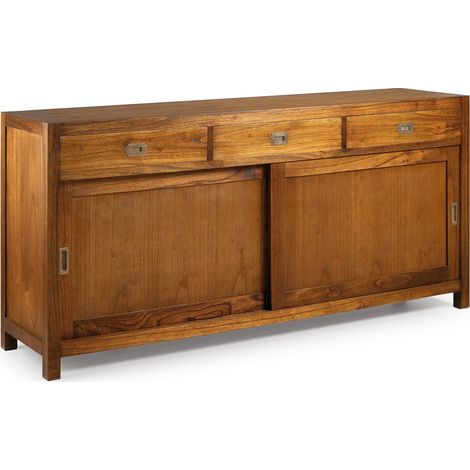 Buffet en bois massif de Mindy 2 portes coulissantes 3 tiroirs Orka 180cm (1/5)